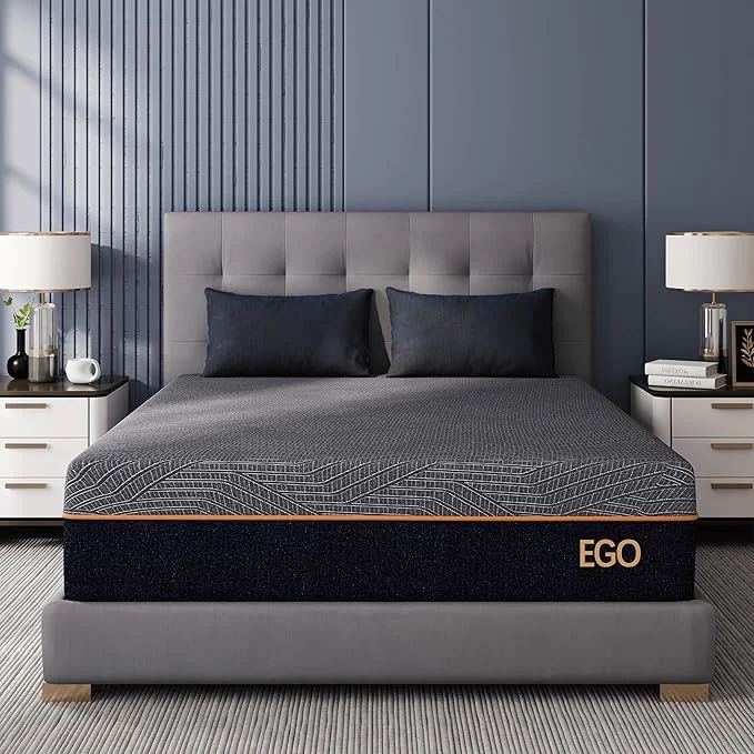 Top-Quality EGOHOME 12 Inch Queen Memory Foam Mattress for Back Pain Cooling Copper Gel Bed in a Box Foam Made in USA CertiPUR-US Therapeutic Medium Firm Double 60x80x12 Black Smooth