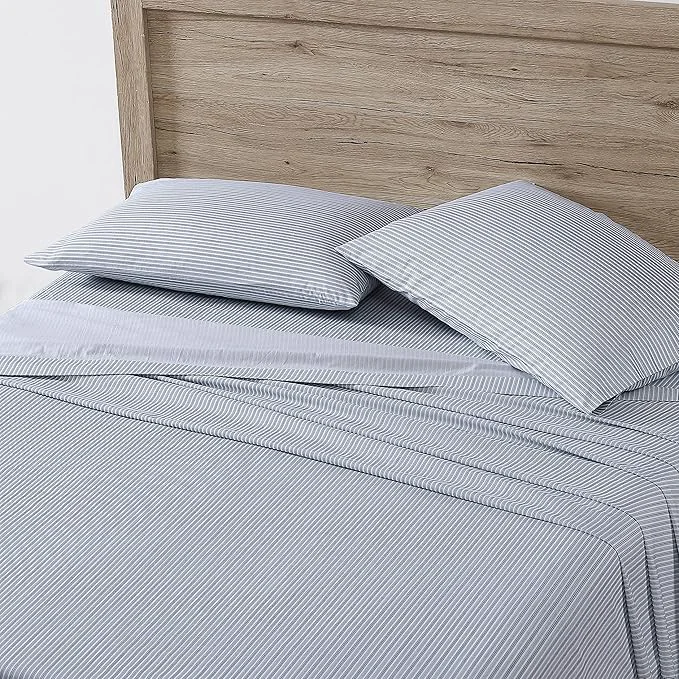 Reliable Eddie Bauer – Twin Sheet Set Cotton Percale Bed Sheets Crisp amp Cool I Dorm Essentials Ticking Stripe Light Blue Twin Healthy
