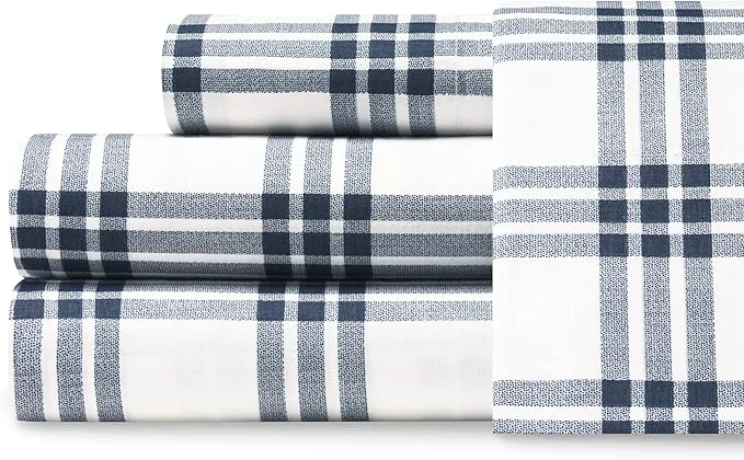 Casual Eddie Bauer – Full Sheets Cotton Percale Bedding Set Crisp amp Cool Home Decor Dorm Room Essentials Navy Plaid Full Reliable