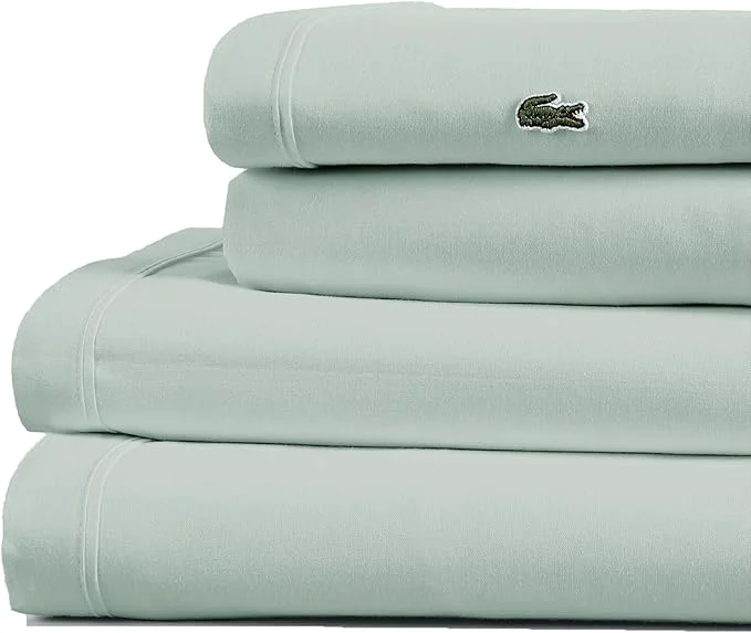 First-Class Lacoste Cotton Percale 4-Piece Sheet Set – Cool Crisp Matte and Durable Oeko-Tex – Solid Iced Mint King Reliable