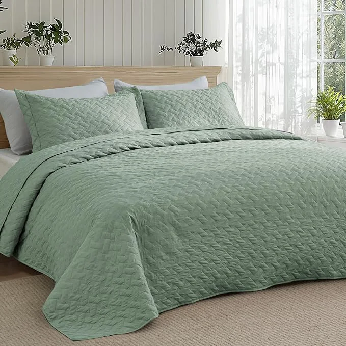 Enhanced Bedsure Quilts Twin Size – Lightweight Bedspreads Twin Size with Basket Weave Pattern Soft Quilt Bedding Set Sage Green Comforter Set Coverlet for All Seasons with 1 Pillow Sham 68 quot x 86 quot Skin-Friendly Soft All-Season Comfort Breathable Lightw… Elite