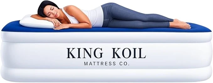 Proven King Koil Luxury Queen Air Mattress with Built-in Pillow amp Ultra-Fast Built-in High-Speed Pump 20″ Inflatable Premium Airbed Waterproof Adjustable Firmness 1-Year Manufacturer Warranty Pure