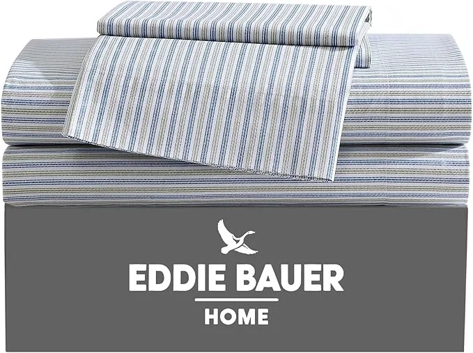 Convenient Eddie Bauer – Twin Sheets Cotton Percale Bedding Set Crisp amp Cool Home Decor Ticking Stripe Navy Green Twin Original