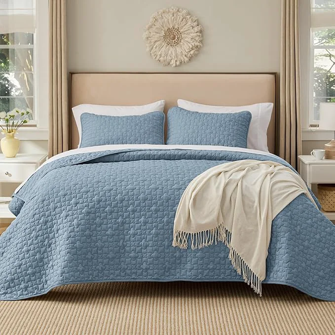 Outstanding Bedsure Quilts King Size – Lightweight Bedspreads King Size with Lucky Star Quilting Soft Quilt Bedding Set Dusty Blue Comforter Set Coverlet for All Seasons with 2 Pillow Shams 106 quot x 96 quot Skin-Friendly Soft All-Season Comfort Breathable Light… Specialty