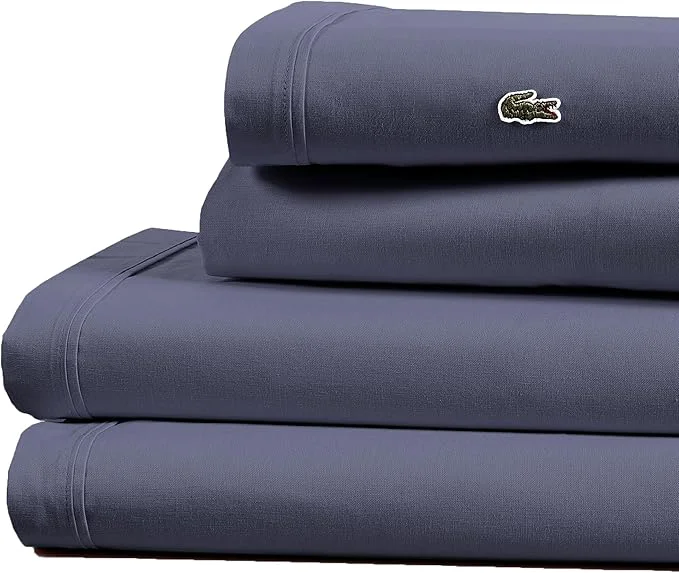 Reliable Lacoste Cotton Percale 4-Piece Sheet Set – Cool Crisp Matte and Durable Oeko-Tex – Solid Vintage Indigo Full Fast