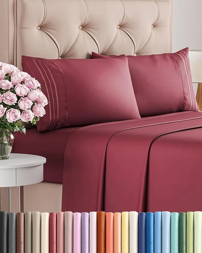 Elegant King Size 4 Piece Sheet Set – Comfy Breathable amp Cooling Bed Sheets Set – Hotel Luxury Bedding for Women Men Kids Teens Boys amp Girls – Deep Pockets Ultra-Soft Wrinkle – Oeko-Tex – Burgundy High-End
