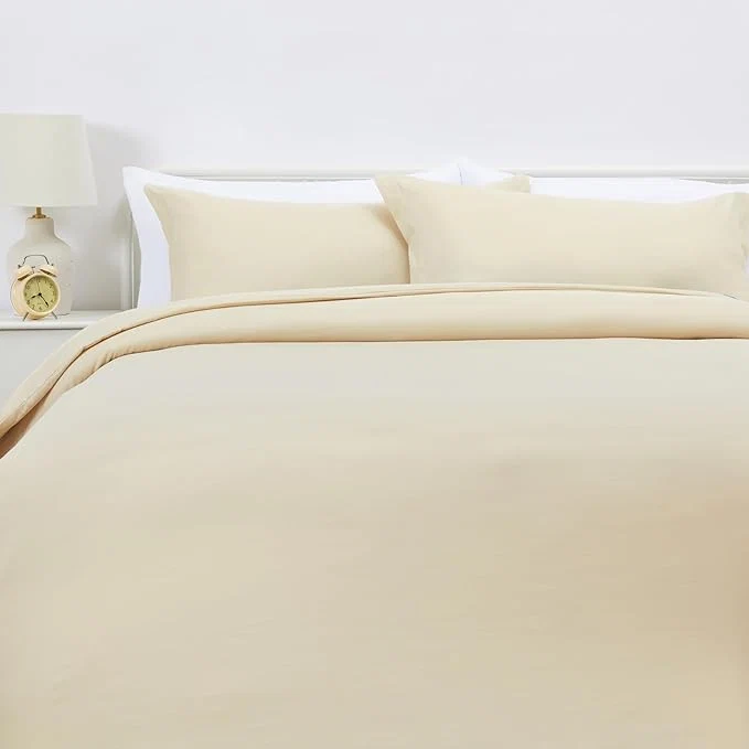 Durable Amazon Basics Lightweight Microfiber 3-Piece Duvet Cover Set with Zipper Closure King Beige Solid Practical