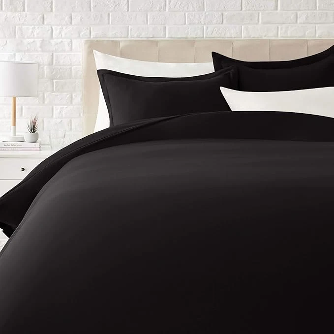 Consistent Amazon Basics Lightweight Microfiber 3-Piece Duvet Cover Set with Zipper Closure Full Queen Black Solid Functional