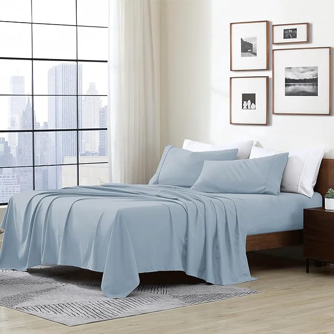 Recyclable Cathay Home Essentials Ultra Soft Hypoallergenic Wrinkle Resistant Double Brushed Microfiber Bedding Sheet Set Blue Fog Full Stylish