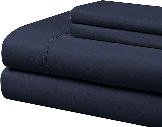 Versatile Cathay Home Essentials Ultra Soft Hypoallergenic Wrinkle Resistant Double Brushed Microfiber Bedding Sheet Set Navy Twin