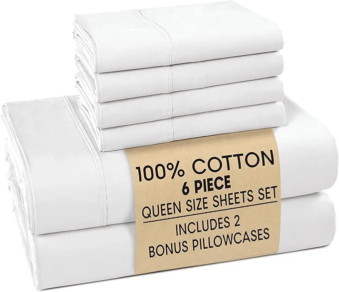 Effective Casa Platino Queen Sheets Set – Cotton Queen Sheets with 4 Pillowcases Lightweight Feel amp Secure Fit Crisp amp Breathable Percale Weave with 15 quot Deep Pocket Soft and Cozy – Pure White Long-Lasting