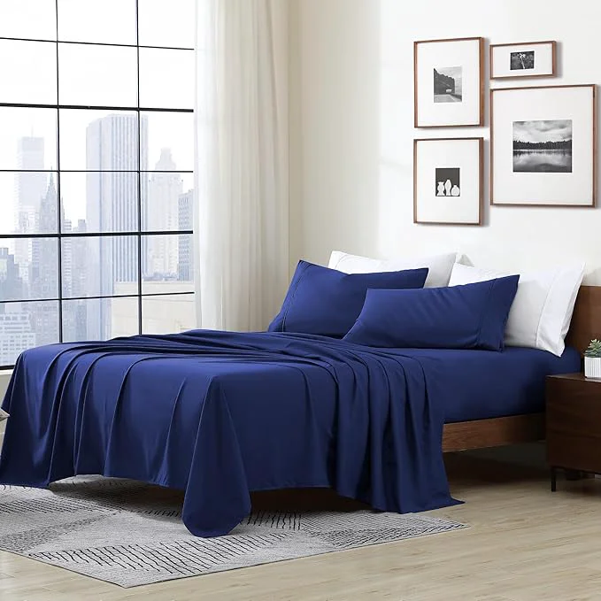 Authentic Cathay Home Essentials Ultra Soft Hypoallergenic Wrinkle Resistant Double Brushed Microfiber Bedding Sheet Set Royal Blue Queen Excellent