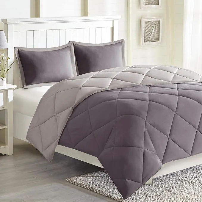 Detailed Madison Park Comforter Set Reversible Down All Season Microfiber Bedding 3M Scotchgard Stain Release Full Queen Dorm Comforter Charcoal Grey High-End