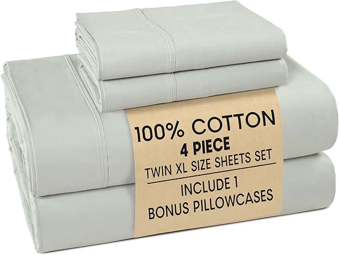 Flexible Casa Platino Twin XL Percale Sheet Set– 4 Piece Cotton Sheet Set Twin XL with 15 Deep Pocket Fitted Sheet Crisp Weave for Cool Cozy Sleep Soft amp Breathable Everyday Sheets – Silver Premium