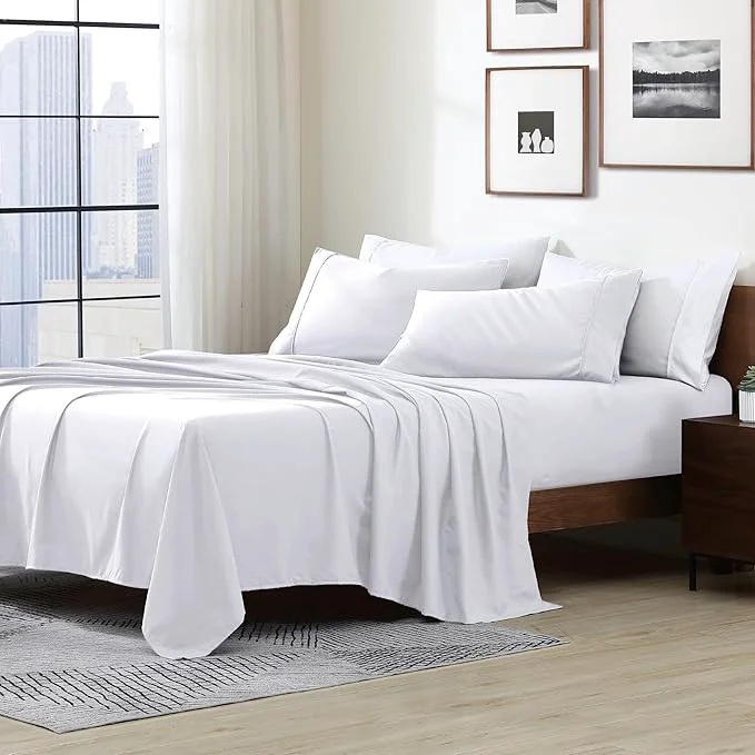 Eco-Friendly Cathay Home Essentials Ultra Soft Hypoallergenic Wrinkle Resistant Double Brushed Microfiber Bedding Sheet Set White Twin XL Prestigious