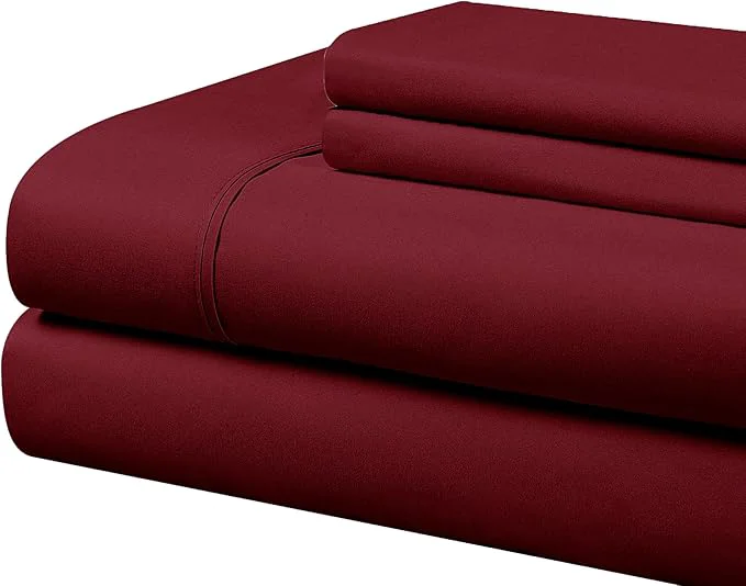 Advanced Cathay Home Essentials Ultra Soft Hypoallergenic Wrinkle Resistant Double Brushed Microfiber Bedding Sheet Set Burgundy Full Next-Generation