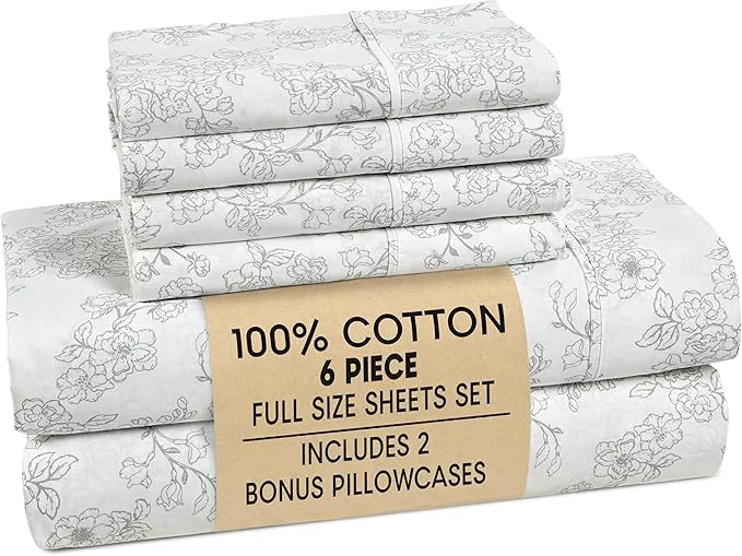 Casa Platino Cotton Full Sheet Set – 6 Piece Full Sheet Set with Crisp Cool amp Soft Feel with 15 Inch Deep Pocket Fitted Sheet Breathable amp Cozy for a Good Nights Sleep – Ashpetal High-Grade