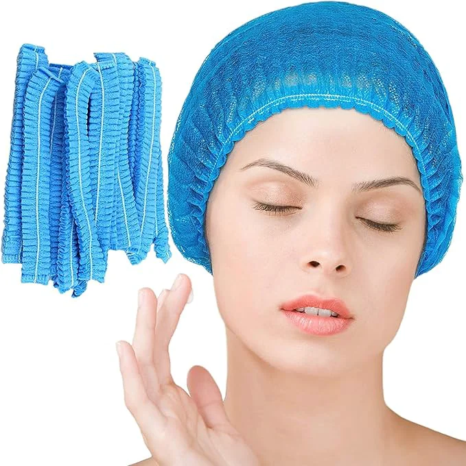 Organic Disposable Bouffant Caps 21inches Hair Net Elastic Dust Cap Green