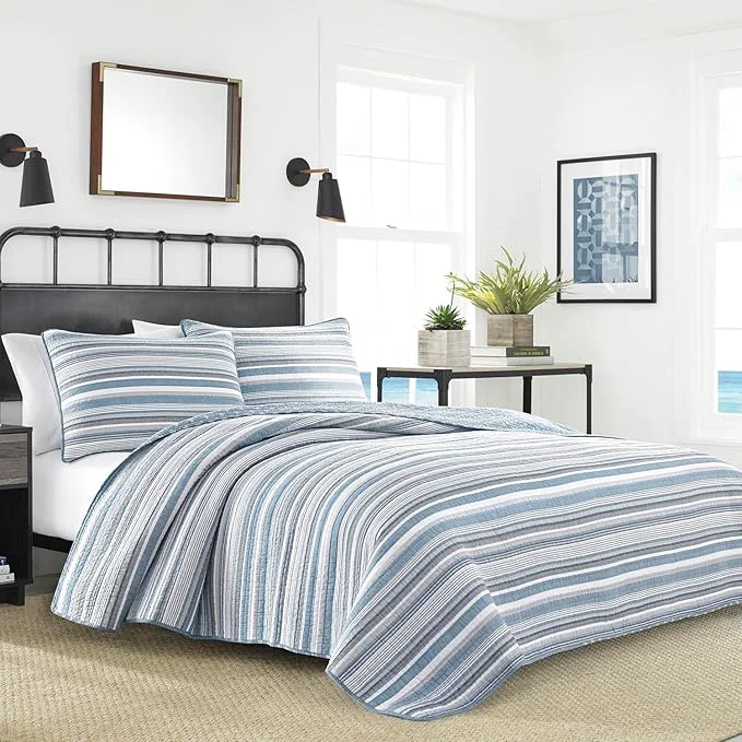 Safe Nautica – Queen Quilt Set Soft amp Breathable Cotton Bedding with Medium Weight Feel Reversible 3 Piece Bed Set with Matching Pillowcases Jettison Grey Convenient