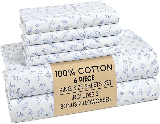Genuine Casa Platino King Size Sheets – Cotton Crisp Percale Weave Sheets King Size Soft Cozy Feel with 4 Pillowcases 15 quot Deep Pockets amp Breathable Fabric for All Sleepers amp Everyday Use – Amethyst Organic