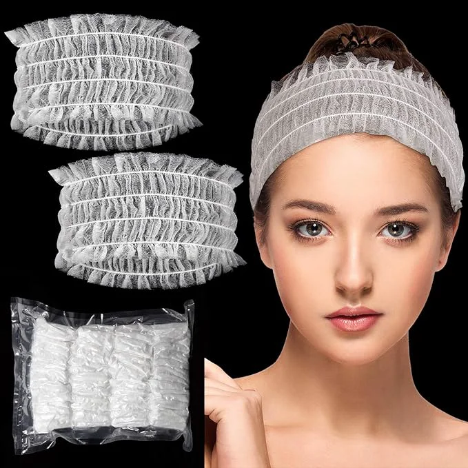 Natural Chuangdi 100 Pieces Disposable Spa Headbands Soft Non-woven Facial Hair Band Official