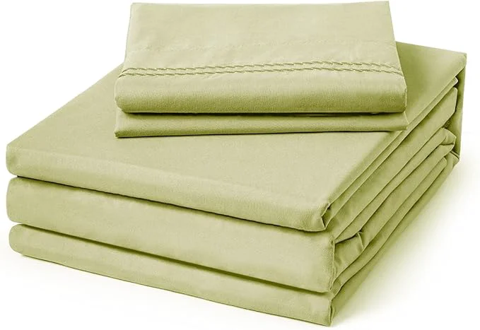 Flexible ClevaHome Twin Size Sheet Set – 4 Piece Soft Breathable Luxury Bed Sheet Set – Shrinkage amp Fade Resistant Embroidered Bedding Sheet with Deep Pocket 2 Extra Pillowcases Twin Leaf Green Convenient