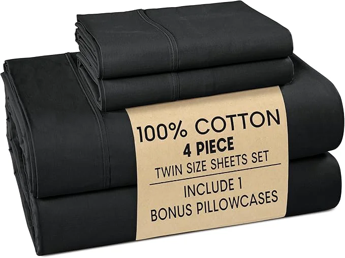 Practical Casa Platino Sheets Twin – 4 Piece Crisp Percale Weave Twin Cooling Sheets with 15 quot Deep Pockets Lightweight amp Cool Feel for All Sleepers Ultra Soft amp Breathable for a Great Nights Sleep – Black Luxury