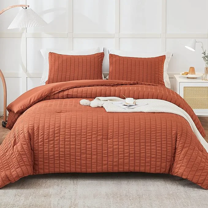Pure AveLom Terracotta Seersucker Comforter Set – Full Size 80×90 Inches 3 Pieces Machine Washable Elegant