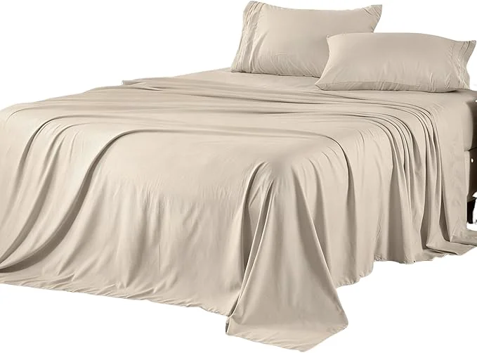 Environmentally Friendly ROSE amp RISY Khaki Sheets Queen Sheet Set Pre-Washed Cotton-Like Brushed Microfiber 4 Pcs Super Soft Breathable Cooling Bed Sets Includes 1 Fitted 1 Flat 2 Pillowcases Khaki Queen