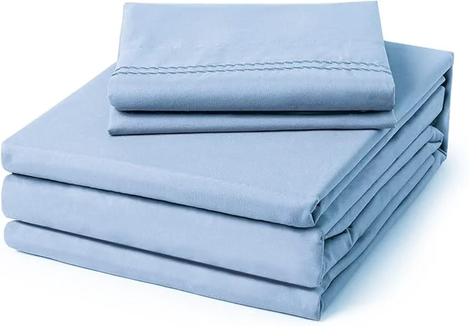 Expertly Made ClevaHome Twin Size Sheet Set – 4 Piece Soft Breathable Luxury Bed Sheet Set – Shrinkage amp Fade Resistant Embroidered Bedding Sheet with Deep Pocket 2 Extra Pillowcases Twin Chambray Blue Versatile