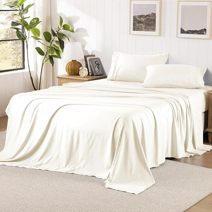 Certified ROSE amp RISY Full Size Sheet Set Pre-Washed Microfiber Cotton-Like 4 Pcs Ultra Soft Bedding Set Full Breathable Cooling Skin-Friendly All Seasons 1 Fitted 1 Flat 2 Pillowcases Beige Full Solid