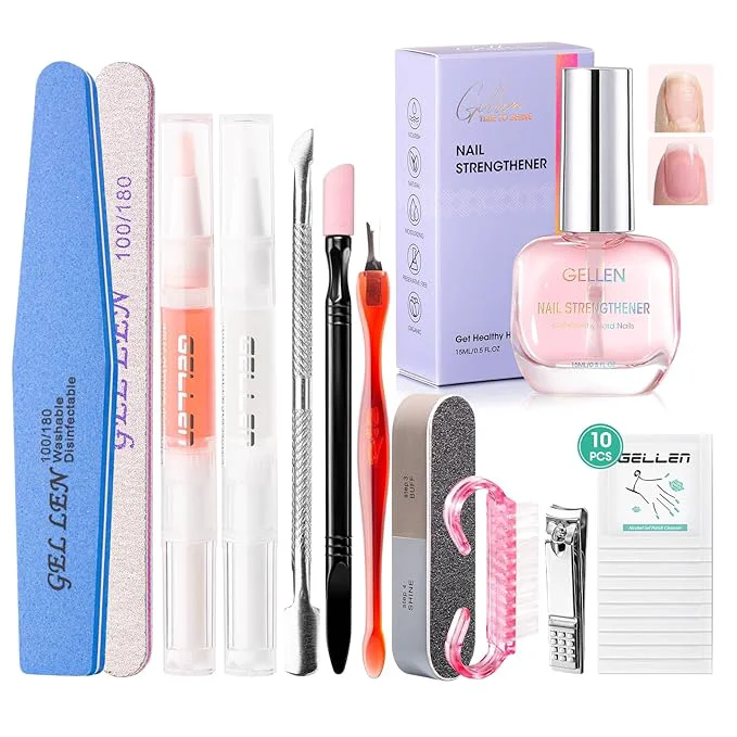 Natural Gellen Nail Care Kit Manicure Tools Kit Nail Strengthener and 2Pcs Nail File Artisan