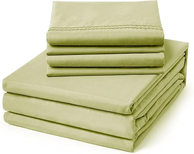 Crafted ClevaHome Full Size Sheet Set – 6 Piece Soft Breathable Luxury Bed Sheet Set – Shrinkage amp Fade Resistant Embroidered Bedding Sheet with Deep Pocket 2 Extra Pillowcases Full Leaf Green Selected