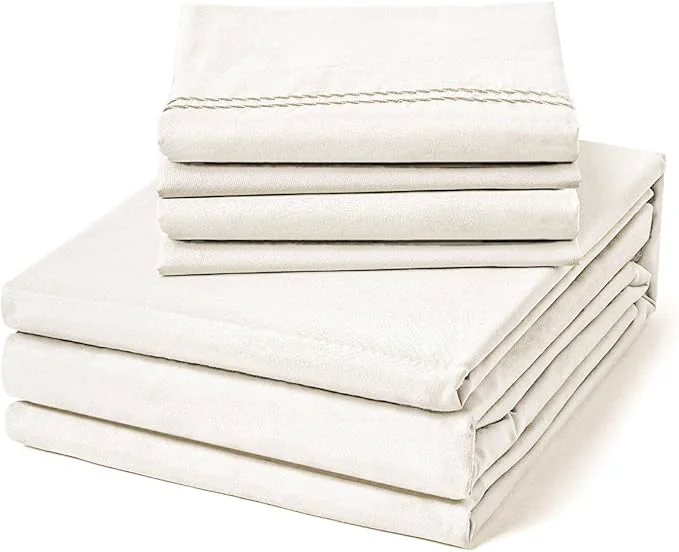 Sophisticated ClevaHome Twin Size Sheet Set – 4 Piece Soft Breathable Luxury Bed Sheet Set – Shrinkage amp Fade Resistant Embroidered Bedding Sheet with Deep Pocket 2 Extra Pillowcases Twin Crystal White Premium