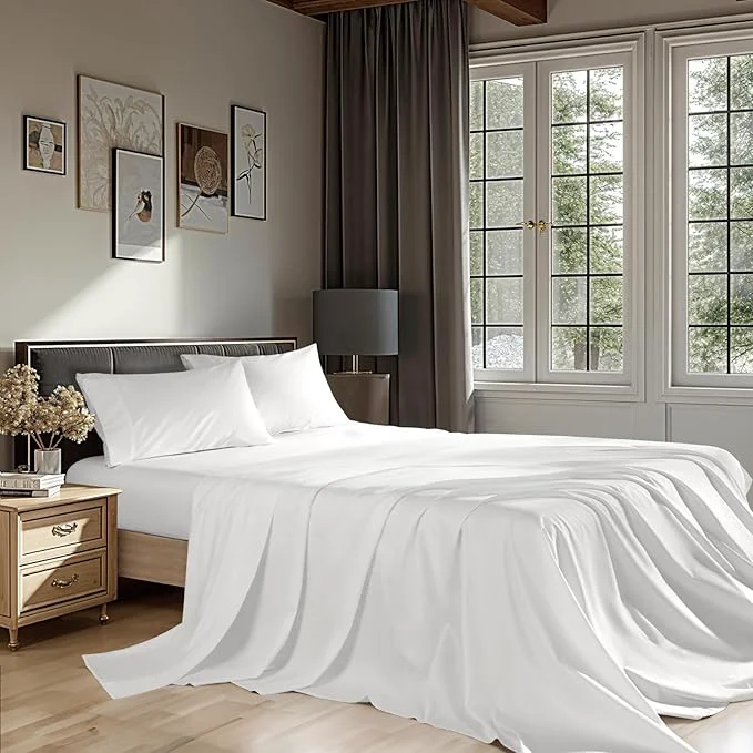 Exclusive Egyptian Cotton Sheets 1200 Thread Count Full Size Bedding Sets 4 Pcs Fitted Sheet Up to 16 quot Deep Breathable All Seasons Full White Certified