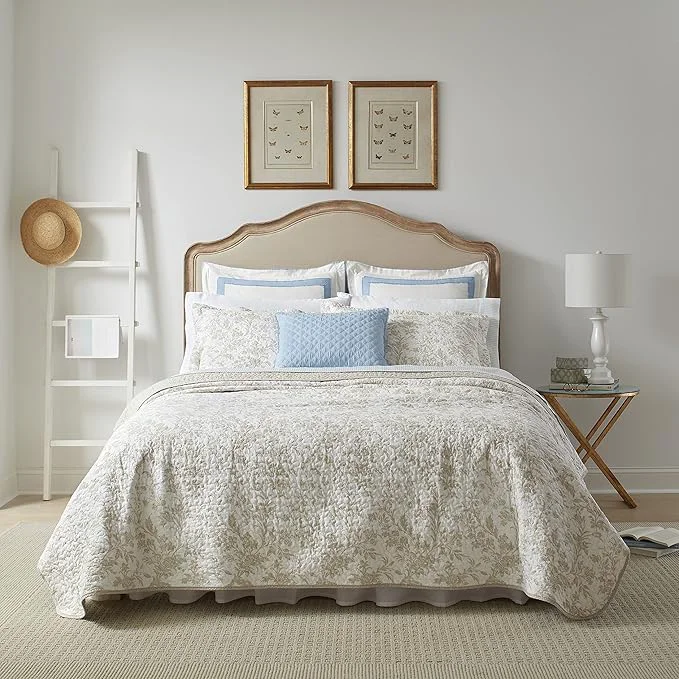 Secure Laura Ashley Home – Amberley Collection – Quilt Set – Cotton Breathable amp Lightweight Reversible Bedding Pre-Washed for Added Softness Queen Biscuit High-Performance
