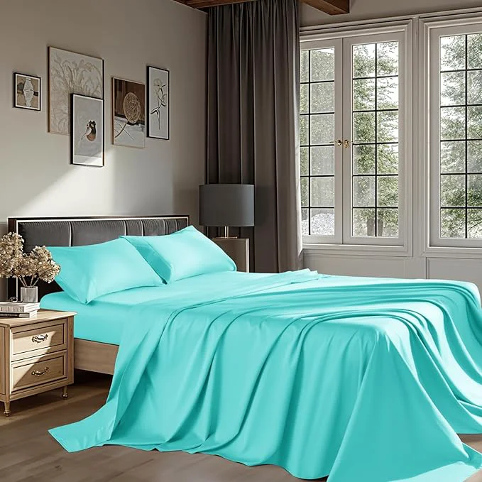Quality Egyptian Cotton Sheets 1200 Thread Count California King Size Bedding Sets 4 Pcs Fitted Sheet Up to 16 quot Deep Breathable All Seasons California King Lake Green Original Design