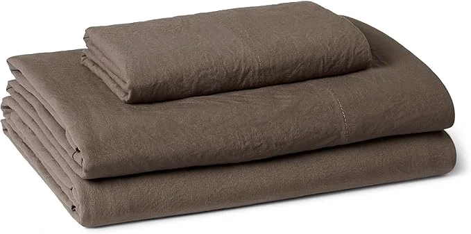 Clean Amazon Basics Twin XL Bed Sheet 3-Piece Bedding Set Double Brushed Microfiber Ultra Soft Easy Care Brown Organic