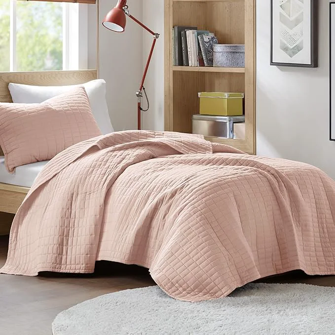 Fine Comfort Spaces Kienna Quilt Set- Double Sided Stitching Design Summer Blanket Lightweight Soft All Season Bedding Layer Matching Sham Blush Coverlet Twin Twin XL 66 quot x90 quot 2 Piece Effective