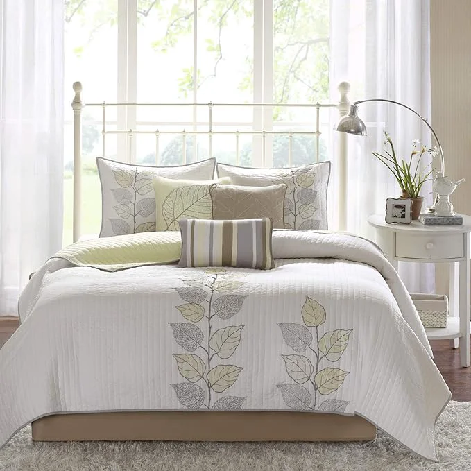 Smooth Madison Park Caelie Quilt Modern Classic Design All Season Breathable Coverlet Lightweight Bedding Set Matching Shams Decorative Pillow Full Queen 90 quot x90 quot Leaf Yellow 6 Piece Carefully Designed