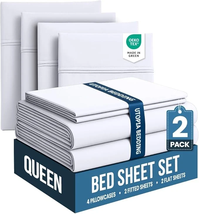 Fast Utopia Bedding Queen Bed Sheets Set – Pack of 2 Sheet Sets – for Spa Hotel amp Guest Bedroom – Brushed Microfiber – Shrinkage and Fade Resistant – Easy Care White Responsible