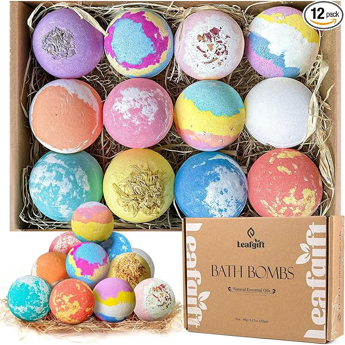 Optimized Leafgift Bath Bombs Gift Set Moisturizing Dry Skin Stress Relief Gift Fast