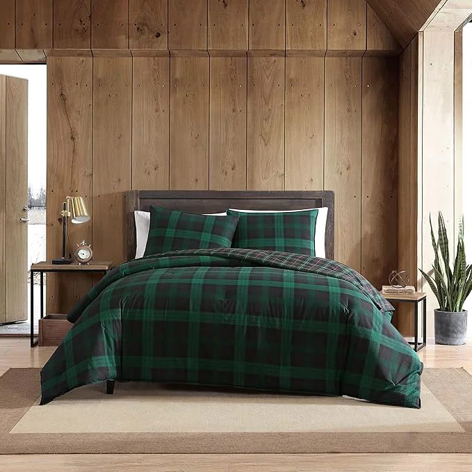 Selected Eddie Bauer – Queen Comforter Set Cotton Reversible Bedding with Matching Shams Stylish Plaid Home Decor Woodland Tartan Green Queen Proven