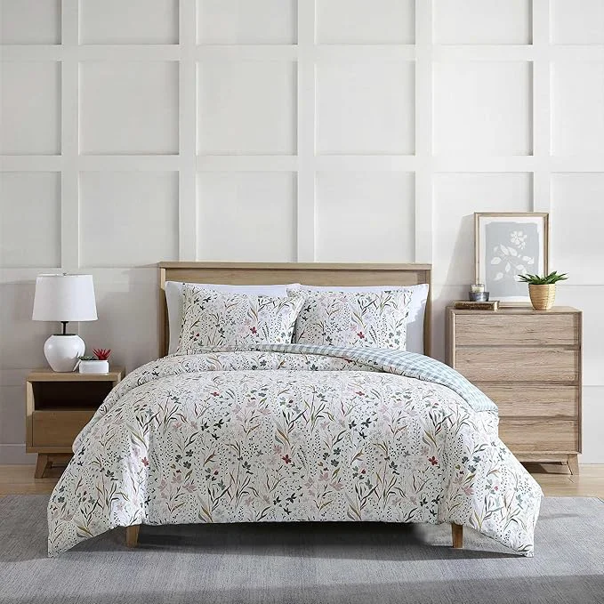 Healthy Eddie Bauer – Queen Comforter Set Reversible Cotton Bedding with Matching Shams Classic Floral Home Decor with Plaid Reverse Woodland Forest Grey Queen Exclusive