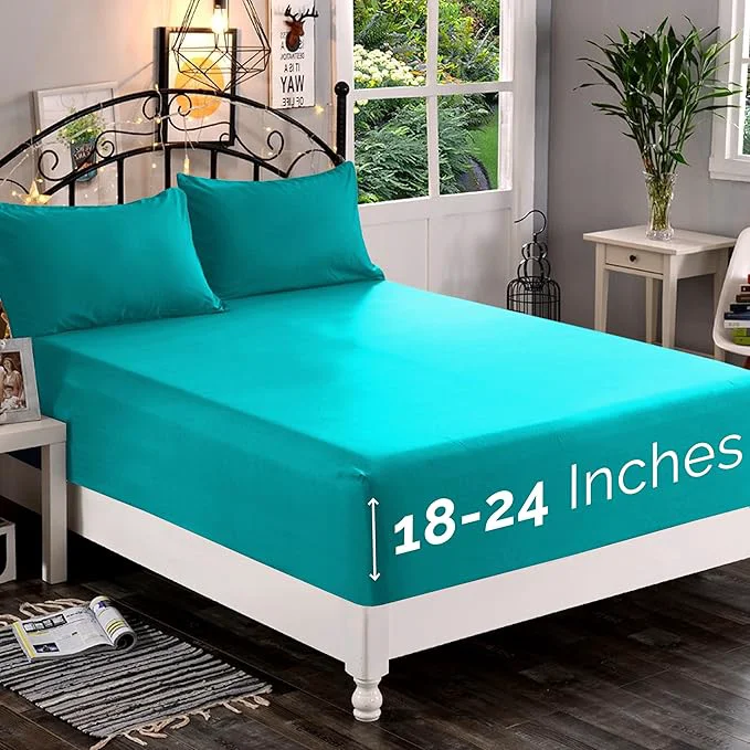 Reusable Elegant Comfort 1500 Premium Quality Fitted Sheet Ultra Soft 18-24 Inch Extra Deep Pocket – Single Fitted Sheet for High Mattress – Wrinkle with Smart Storage Pockets Cal King Turquoise