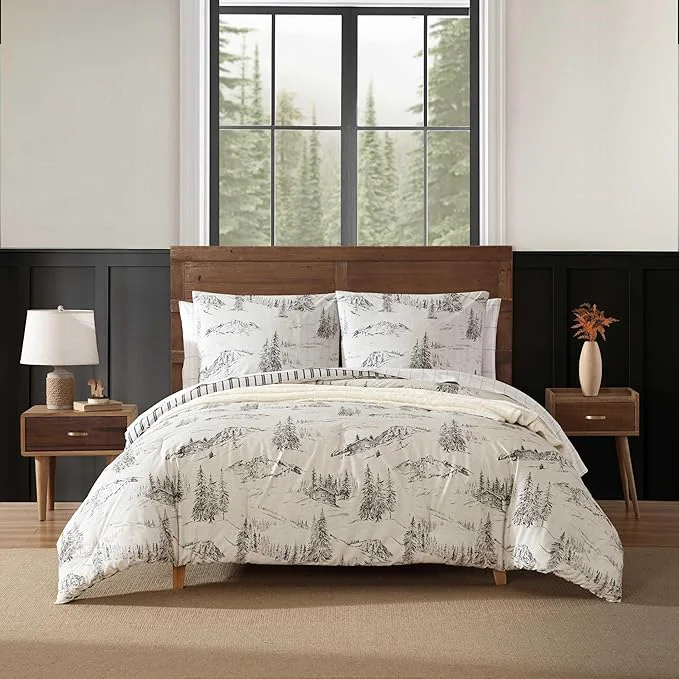 Unique Eddie Bauer – Full Queen Comforter Set Reversible Bedding with Matching Sham s Super Soft and Cozy Home Decor Rocky Mountain Cabin Grey Queen Effective