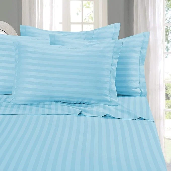 Durable Elegant Comfort Softest and Coziest 4-Piece Sheet Set – 1500 Premium Hotel Quality Microfiber – Luxurious Wrinkle Resistant 4-Piece Damask Stripe Bed Sheet Set Twin XL Aqua Blue Traditional