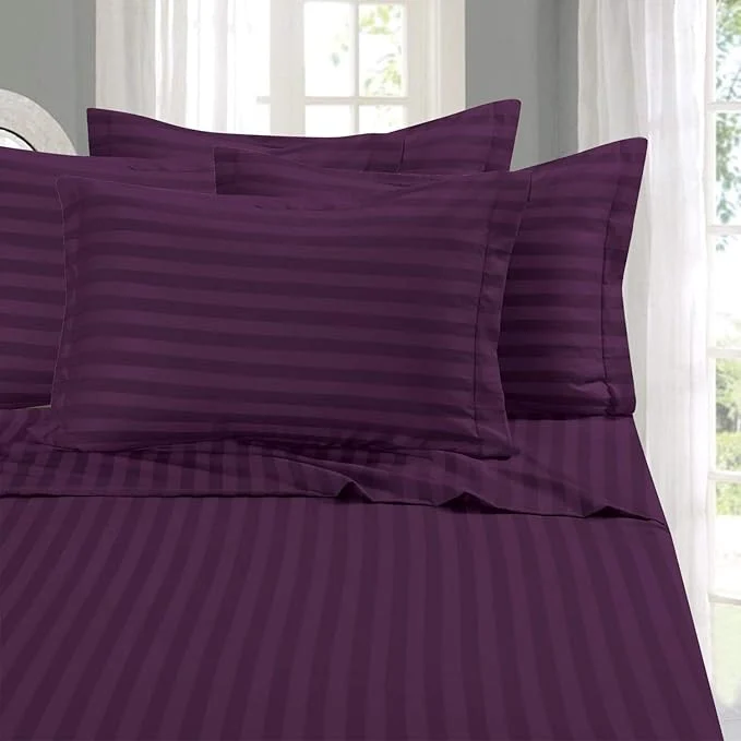 Dependable Elegant Comfort Softest Coziest 6-Piece Sheet Sets – 1500 Premier Hotel Quality Luxurious Wrinkle Resistant 6-Piece Damask Stripe Bed Sheet Set Queen Eggplant Purple