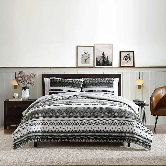 Consistent Eddie Bauer – Twin Comforter Set Reversible Plush Bedding with Matching Sham Dorm Essentials Oeko-Tex Shelton Fair Isle Green Modern