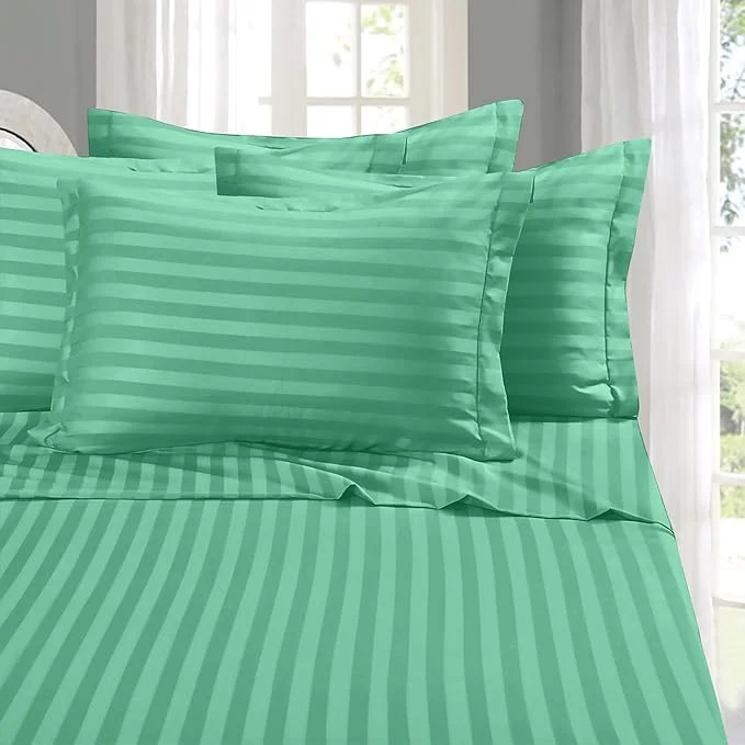 Classic Elegant Comfort Softest and Coziest 6-Piece Sheet Set – 1500 Premium Hotel Quality Microfiber – Deep Pocket Wrinkle Resistant 6-Piece Damask Stripe Bed Sheet Set California King Paradise Teal High-Performance